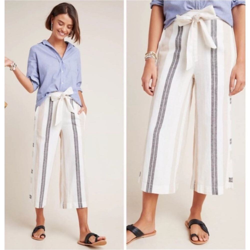 Anthropologie White and Black Striped Wide Leg Pants